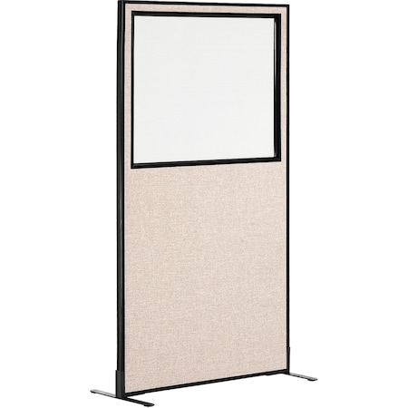 Interion By Global Industrial Interion Freestanding Office Partition Panel with Partial Window, 36-1/4inW x 96inH, Tan 695788FWTN